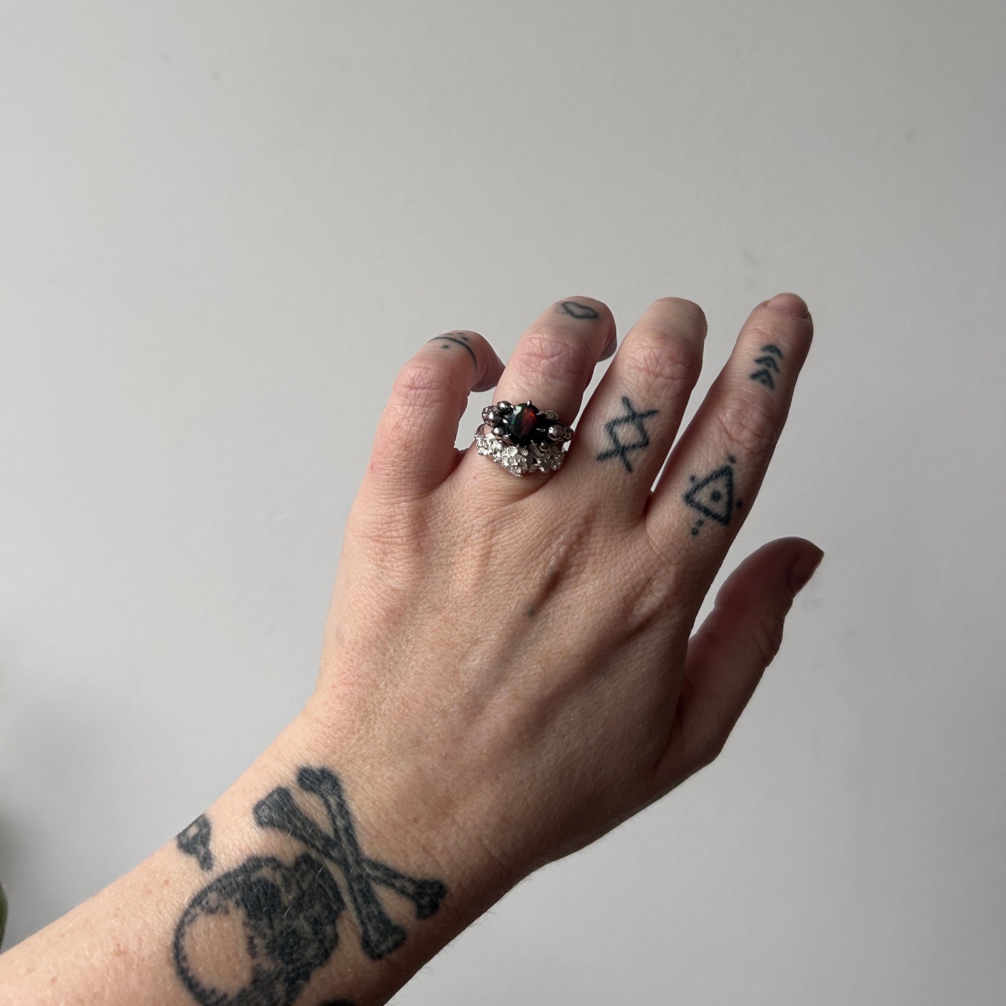CERBERUS white opal skull ring