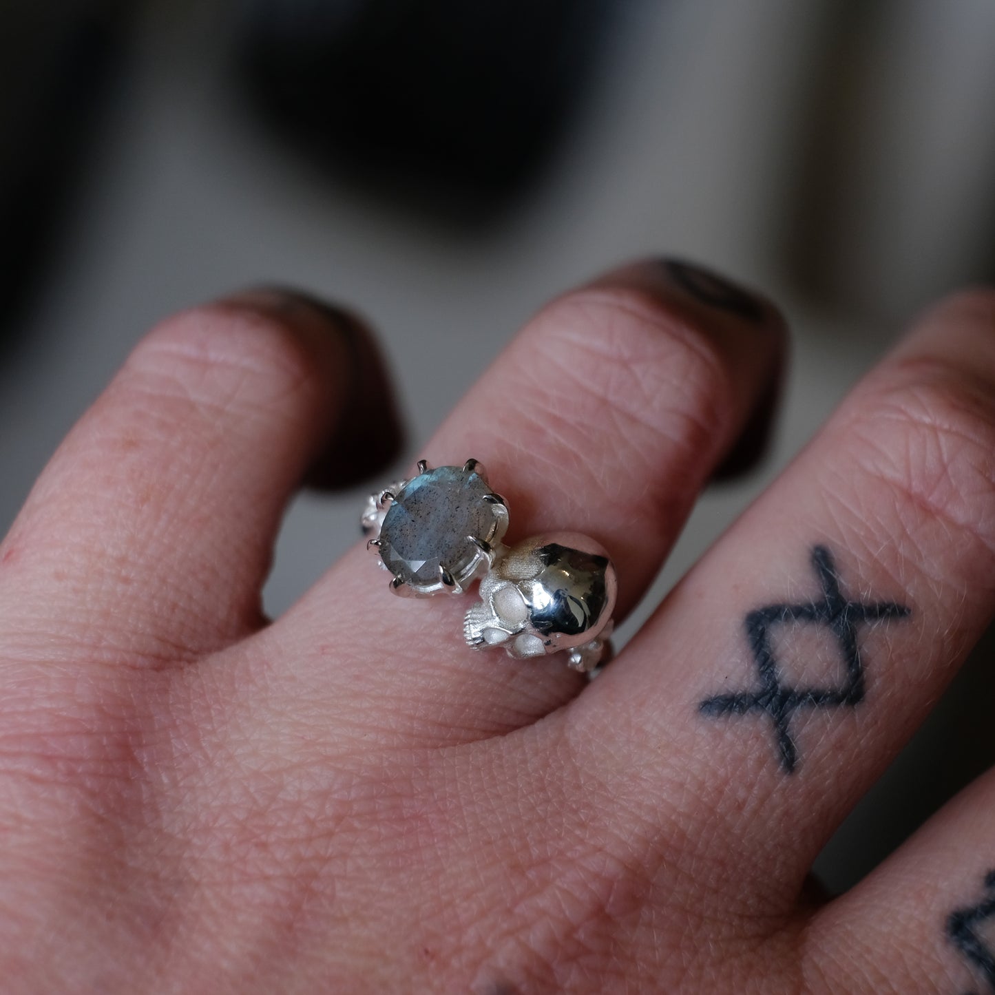 VANITAS labradorite skull ring
