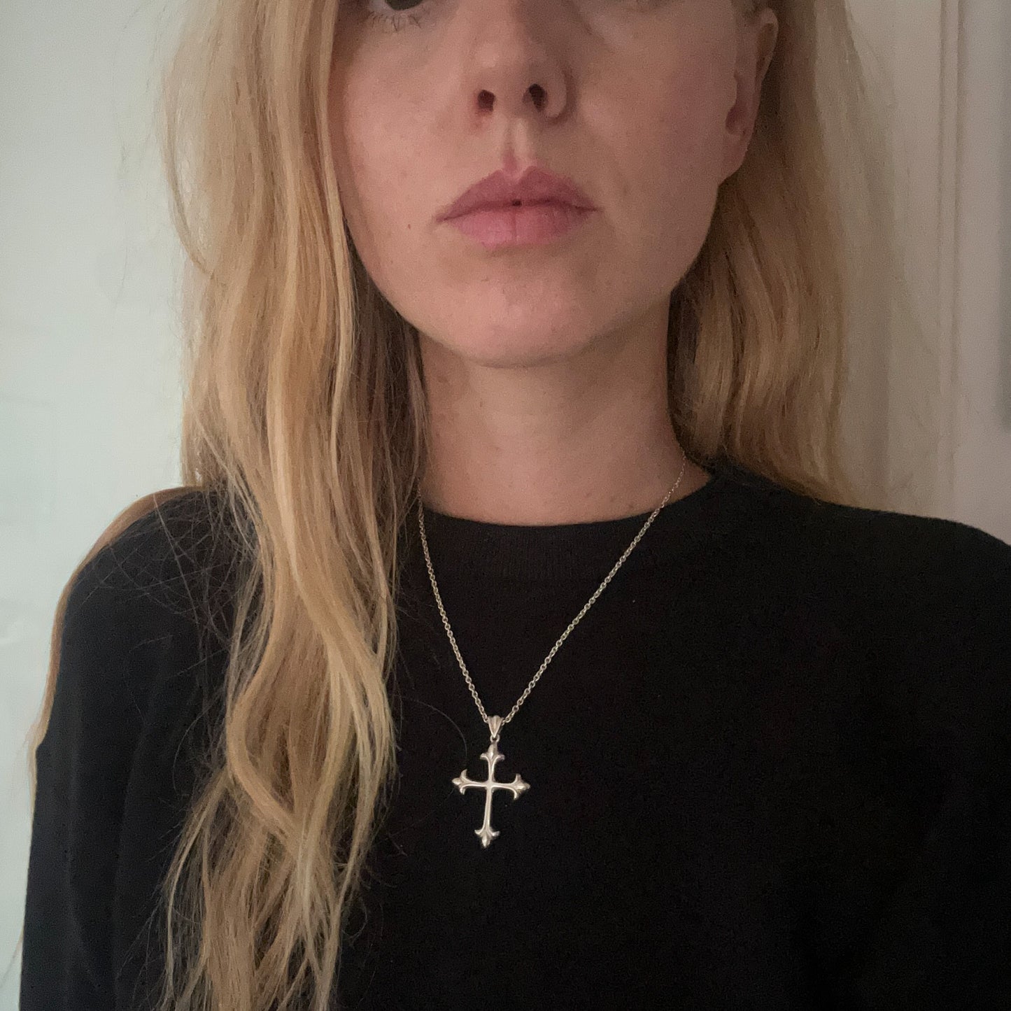 Hand carved ornate crucifix cross in sterling silver by Charlie Shires