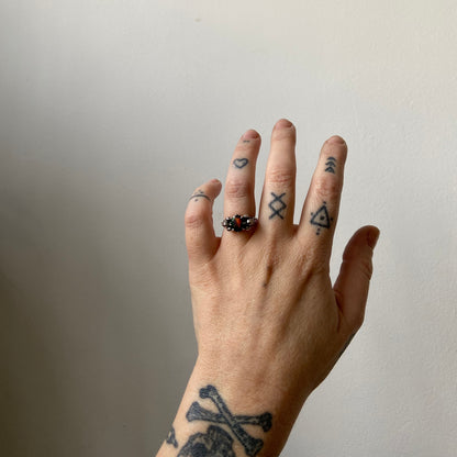 CERBERUS black opal skull ring