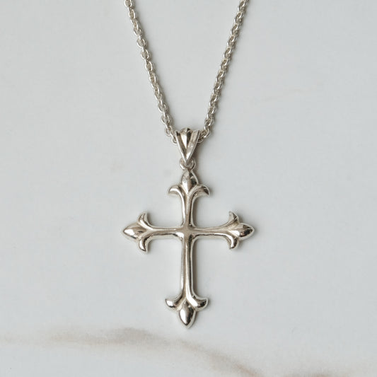 Hand carved ornate crucifix cross in sterling silver by Charlie Shires