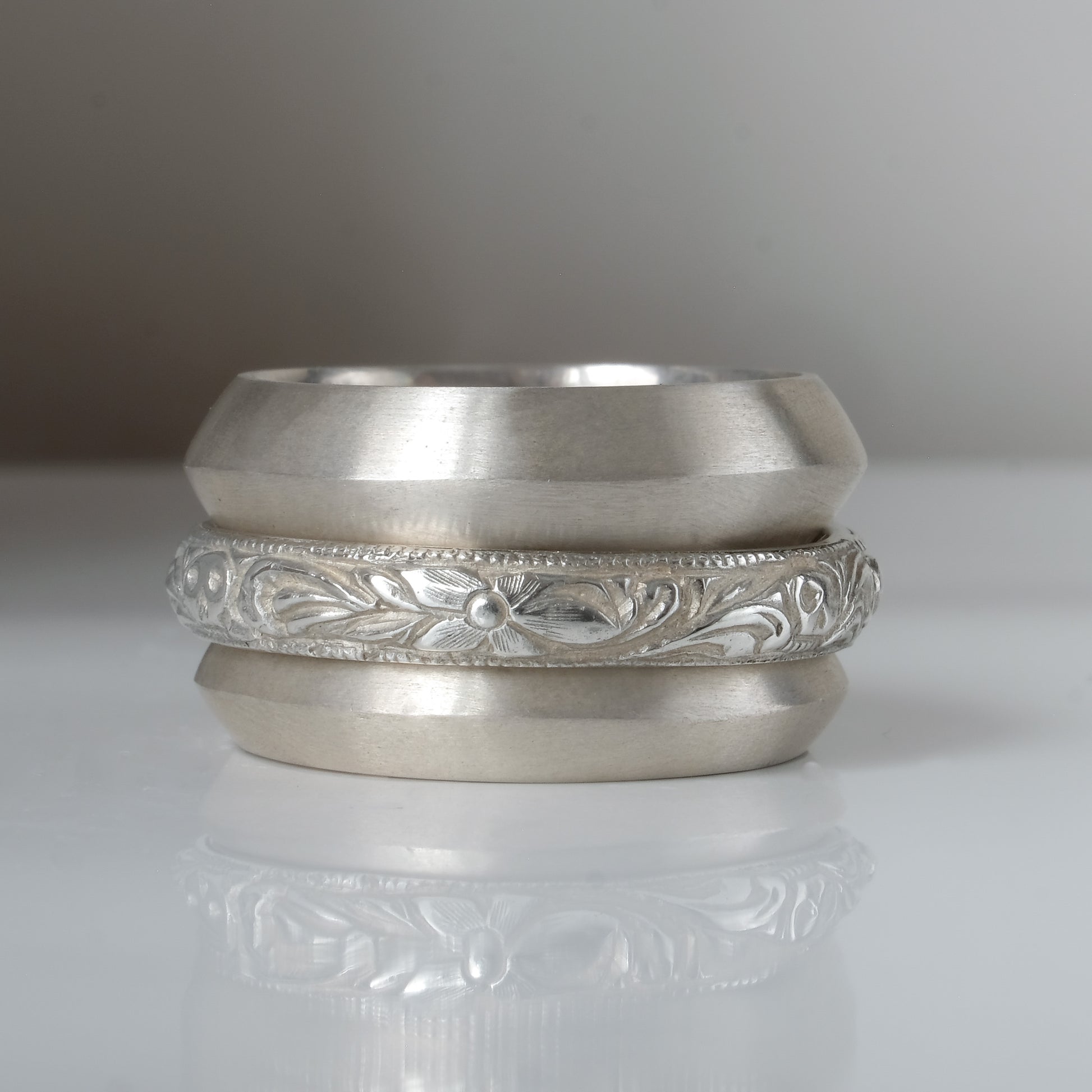 Sterling silver knife edge band with matt finish wedding ring mens by Charlie Shires