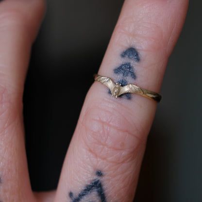 Mina bat ring in 9ct yellow gold. Handmade in London by Charlie Shires