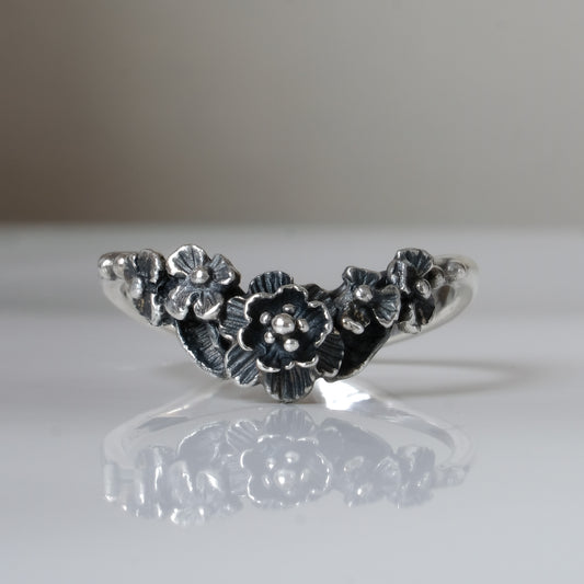 Sterling silver flower wishbone stacking ring by Charlie Shires