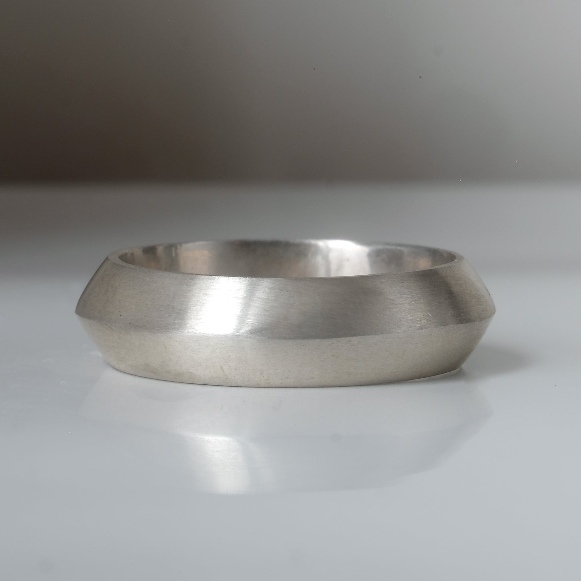 Sterling silver knife edge band with matt finish wedding ring mens by Charlie Shires