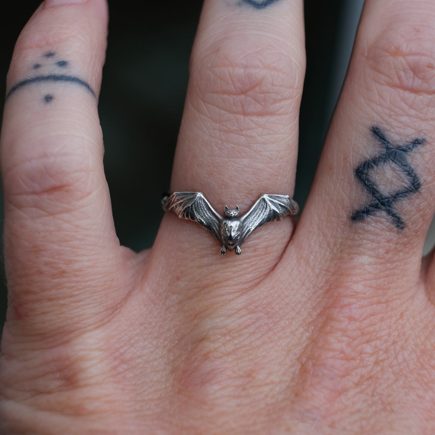Large sterling silver bat ring by Charlie Shires