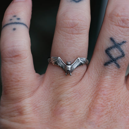 Large sterling silver bat ring by Charlie Shires