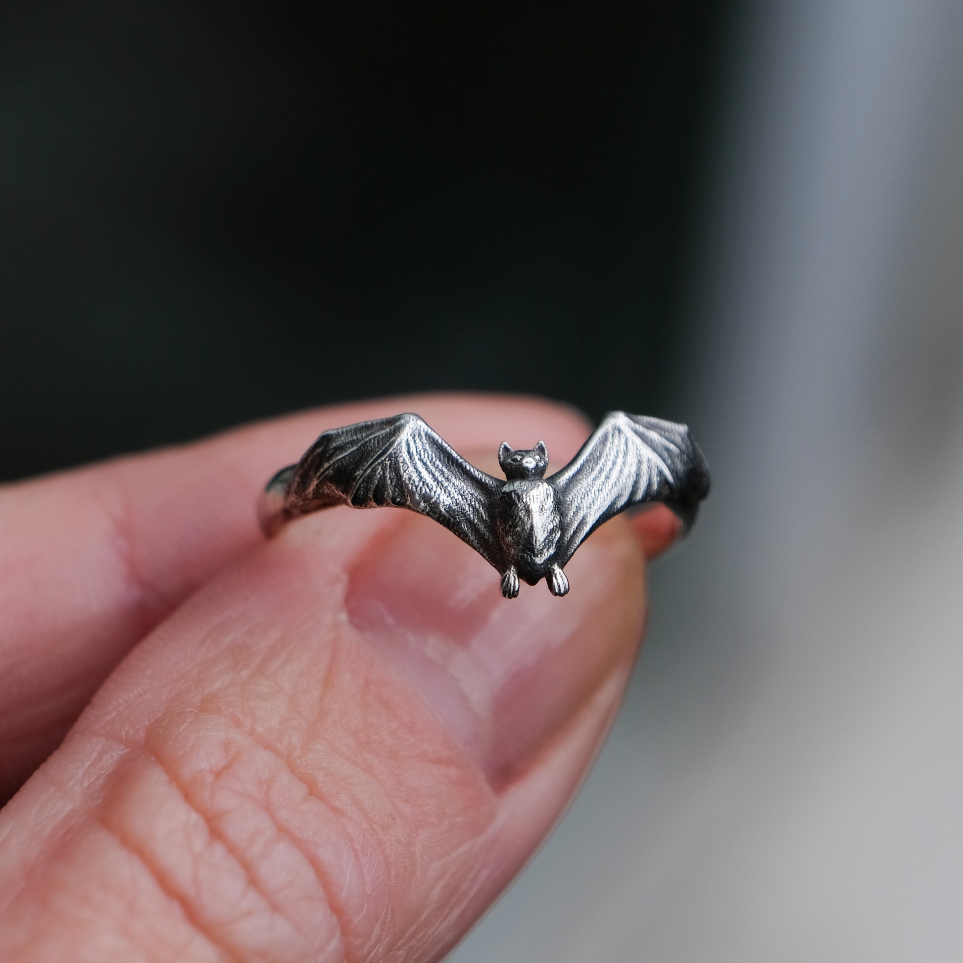 Large sterling silver bat ring by Charlie Shires